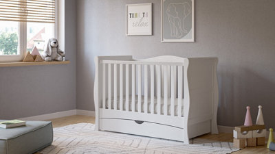 VICULII Gilbert Cot Bed White With Drawer And Pocket Sprung Hypoallergenic 140 X 70 Cm