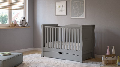 VICULII Gilbert Cot Bed Grey With Drawer And Pocket Sprung Hypoallergenic 140 X 70 Cm