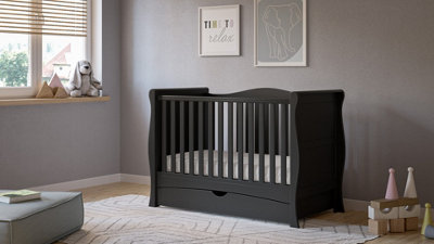 VICULII Gilbert Cot Bed Black With Drawer And Pocket Sprung Hypoallergenic 140 X 70 Cm