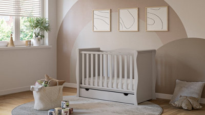 VICULII Willow Cashmere Sleigh Mini Cot Bed With Drawer And Pocket Sprung Hypoallergenic 120 X 60 Cm