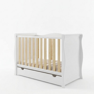 VICULII Willow White Natural Sleigh Mini Cot Bed With Drawer from B&Q