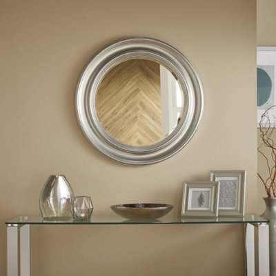 B&Q -  Wall Mirror Hamilton Round Shape With Silver FrameH 66Cm X W 66Cm X D 3Cm For Hanging In Bedroom Or Living Room