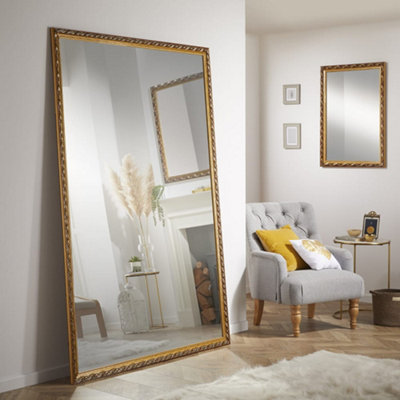The Online Mirror Shop Leaner Mirror Harlington Antique Rectangular Shape With Gold Frame- H 205Cm X W 140Cm For Hanging In Bedroom Or Living Room from B&Q