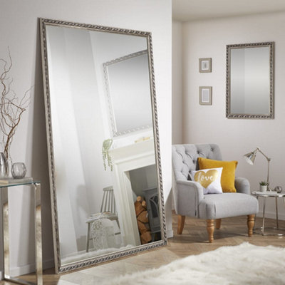 The Online Mirror Shop Leaner Mirror Harlington Rectangular Shape With Silver Frame- H 205Cm X W 140Cm For Hanging In Bedroom Or Living Area, from B&Q