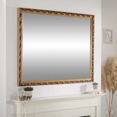 The Online Mirror Shop Wall Mirror Harlington Handcrafted And Finished Rectangular Shape With Antique Gold 120Cm X 95Cm For Hanging In Living Room from B&Q