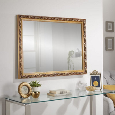 The Online Mirror Shop Wall Mirror Harlington Rectangular Shape With Gold FrameH 90Cm X W 65Cm For Hanging In Living Room Or Entryway from B&Q