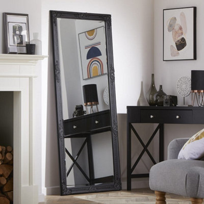 The Online Mirror Shop Leaner Mirror Highbury Bevelled Edge Glass Rectangle Full Length With Antique Black Frame- H 165Cm X W 74Cm For Hanging In Bedroom from B&Q