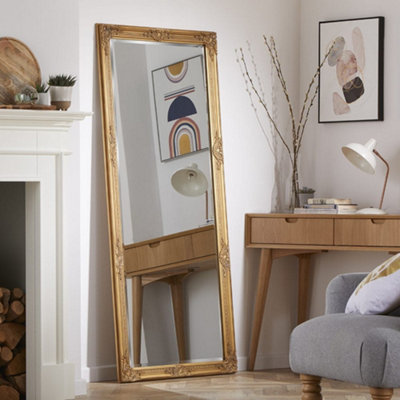 The Online Mirror Shop Leaner Mirror Highbury Bevelled Edge Glass Rectangle Full Length With Antique Gold Frame- H 165Cm X W 74Cm For Hanging In Bedroom from B&Q