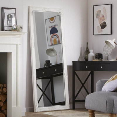 The Online Mirror Shop Leaner Mirror Highbury Rectangular Shape With Antique White Frame- H 165Cm X W 74Cm For Hanging In Bedroom Or Entryway from B&Q