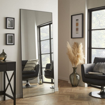 The Online Mirror Shop Leaner Mirror Islington Wall Dressing Handcrafted And Finished Rectangular Shape With Metal Black Frame- H 180Cm X W 80Cm from B&Q