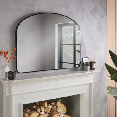 The Online Mirror Shop Overmantle Mirror Liberty Arched Shape With Black Metal Frame- H 89Cm X W 116Cm X D 3Cm For Hanging Above Fireplace from B&Q