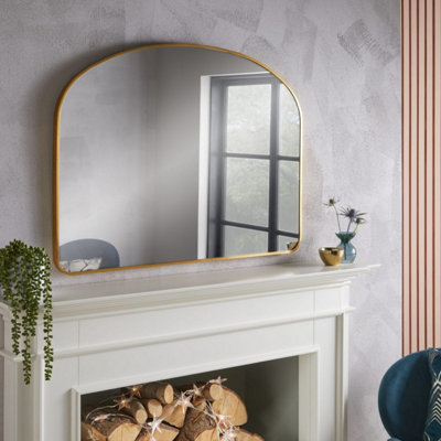 The Online Mirror Shop Overmantle Mirror Liberty Arched Shape With Brushed Gold Metal Frame- H 89Cm X W 116Cm For Hanging Above A Fireplace from B&Q