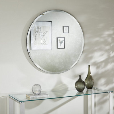 The Online Mirror Shop Round Mirror Simplistic Bevelled Round Shape With Stylish Black Outline- 80Cm Diameter For Hanging In Anywhere Inside Of Your Home from B&Q