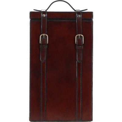 Ashwood Leather Genuine Double Bottle Case With Buckles Closure Chestnut from B&Q