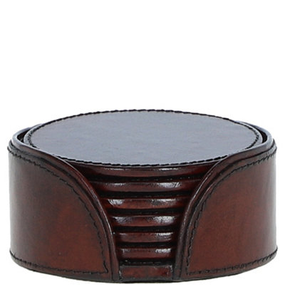 Ashwood Leather Elegant Premium Round Coaster Set Chestnut from B&Q