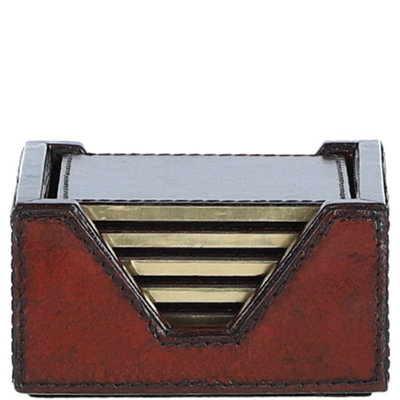 Ashwood Leather Square Coaster With Gold Accent Edges Chestnut from B&Q