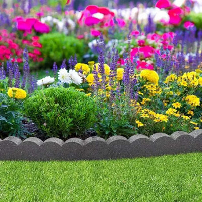 Nicoman Grey Flexi Curve Rubber Scallop Lawn Edging Garden Border - Pack Of 12 1.2M