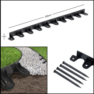 Nicoman Black Flexi Landscape Plastic Invisible Lawn Edging Garden Border - Pack Of 4 + 16 Pegs 1M