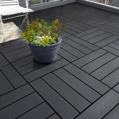 Nicoman Pack Of 6 Interlocking 30X30Cm Pvc Decking Tiles In Black from B&Q