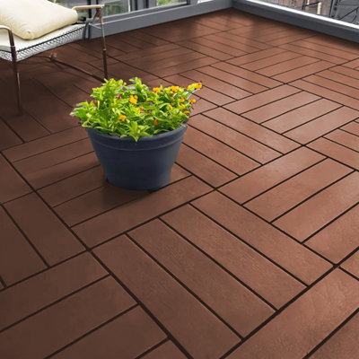 Nicoman Pack Of 12 Interlocking 30X30cm Pvc Decking Tiles In Brown