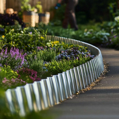 Nicoman Galvanised Steel Heavy Duty Corrugated Metal Garden Border Edging 5M Long Roll from B&Q