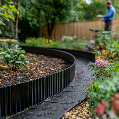 Nicoman Galvanised Steel Black Heavy Duty Corrugated Metal Garden Border Edging 5M Long Roll from B&Q