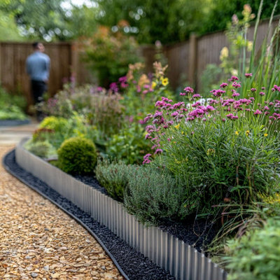 Nicoman Heavy Duty Metal Border Edging Landscaping Flowerbed Pathway Roll - 12M Silver