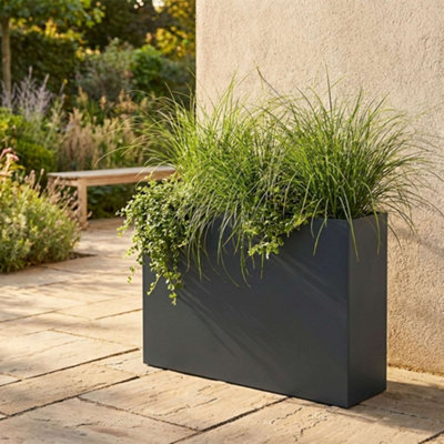 B&Q -  Metal Planter Anthracite Gray Galvanised Steel Trough Planter90Cm X 82Cm
