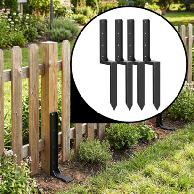 B&Q -  Galvanised Metal Post Repair Stake Anchor Kit Fence Post Support BracketsPack Of 4