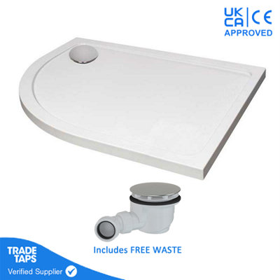 GravaHaus 1000 X 800mm White Offset Quadrant Left Hand 45mm Low Profile Shower Tray With Chrome Waste from B&Q