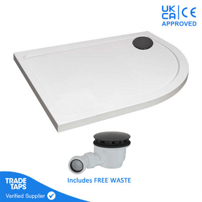 GravaHaus 1200 X 900mm White Offset Quadrant Right Hand 45mm Low Profile Shower Tray With Matt Black Waste from B&Q