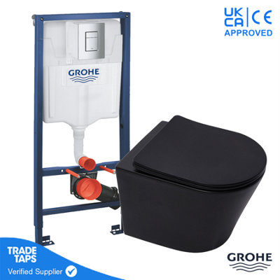 Black Wall Hung Toilet Wc Pan With Grohe 1.13M Concealed Cistern Dual Flush  FrameChrome from B&Q