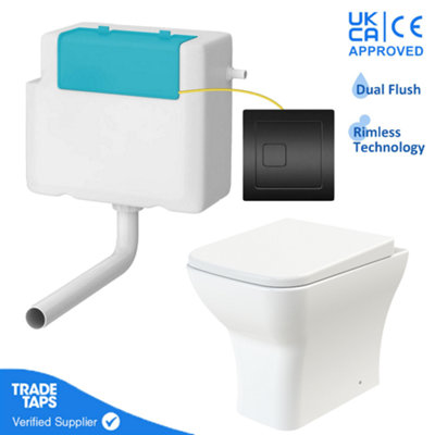 GravaHaus Rimless Back To Wall Toilet Btw Pan Square Soft Close Wc Concealed Cistern FlushBlack Square from B&Q