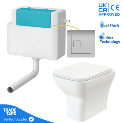 GravaHaus Rimless Back To Wall Toilet Btw Pan Square Soft Close Wc Concealed Cistern FlushChrome Square from B&Q