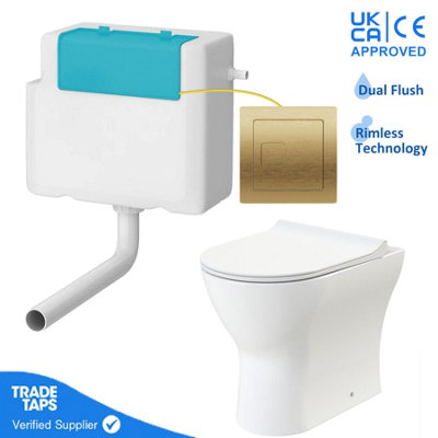GravaHaus Rimless Back To Wall Toilet Btw Pan Soft Close Wc Concealed Cistern FlushBrushed Brass from B&Q