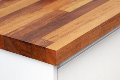 B&Q -  Solid Iroko Wood Worktop 2M X 960mm X 40mmPremium Real Wooden Timber Kitchen Countertop