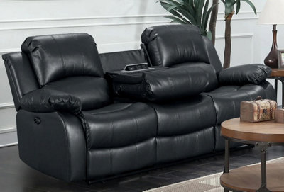 Electric Recliner Sofa In Black Faux Leather Fabric 3 Seater Sofa from B&Q