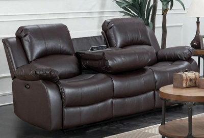 Electric Recliner Sofa In Brown Faux Leather 3 Seater Sofa from B&Q