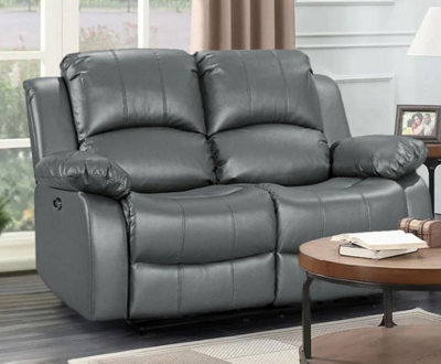 Electric Recliner Sofa In Grey Faux Leather Fabric 2 Seater Sofa from B&Q