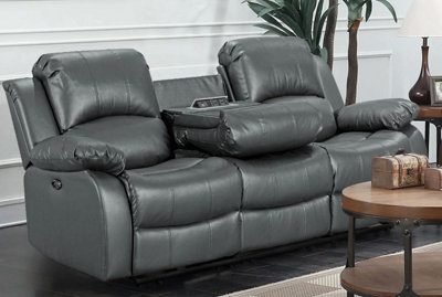 Electric Recliner Sofa In Grey Faux Leather Fabric 3 Seater Sofa from B&Q