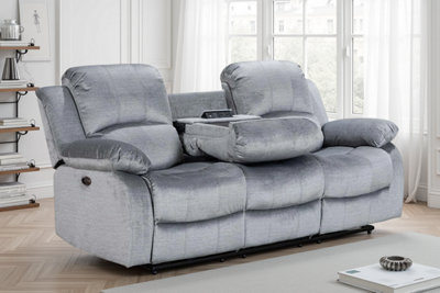 Electric Recliner Sofa In Grey Chenille Fabric 3 Seater Sofa from B&Q