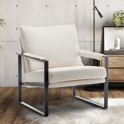 Teddy Boucle Fabric Accent Chair In White from B&Q