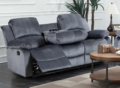 Manual Recliner Sofa In Grey Chenille Fabric 3 Seater Sofa from B&Q