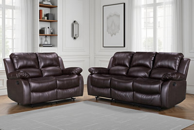 Brown Faux Leather  3 + 2 Seater Manual Recliner Sofa Set For Living Room Valencia from B&Q