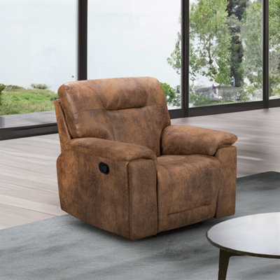 Brown Manual Recliner Chair In Faux Leather Suede from B&Q
