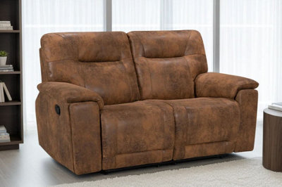 Faux Leather Suede Brown 2 Seater Manual Recliner Sofa from B&Q