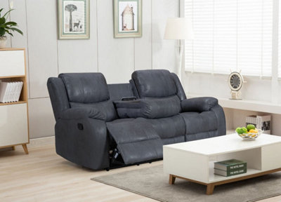 Faux Leather Suede Grey Naples 3 Seater Manual Recliner Sofa from B&Q