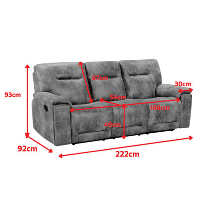 3 Seater Manual Recliner Sofa in Grey Fabric