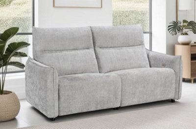 3 Seater Electric Recliner Sofa In Grey Textured Chenille from B&Q