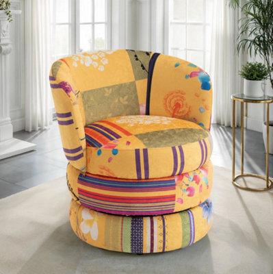 Accent Swivel Chair In Gold Patchwork Fabric from B&Q